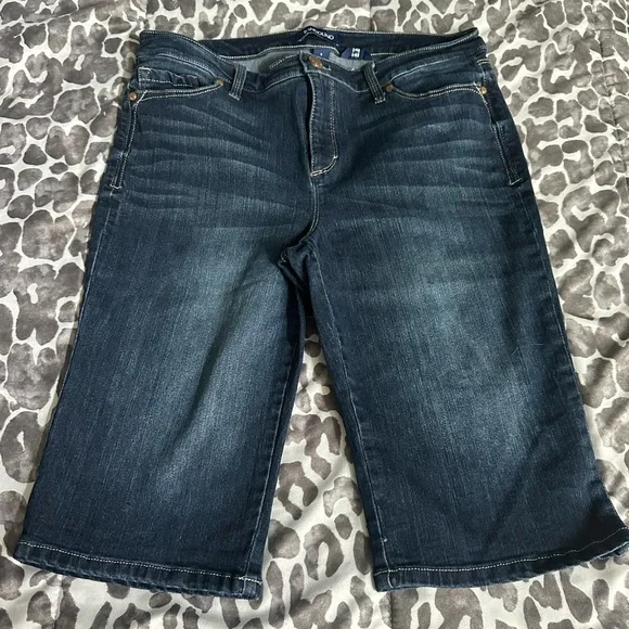 Bandolino Petites Belted Denim Bermuda Shorts - 5-Pocket Style, Button & Zip Closure - View #5